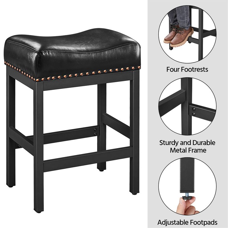 Yaheetech 26"H Bar Stools Faux Leather Counter Height Stools with Nailhead Trims Set of 2, 4 of 8
