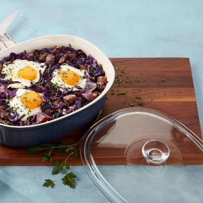 Navy 2.5qt Oval Ceramic Baking Dish with Glass Lid