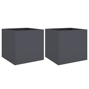vidaXL Rectangular Planters - 2 Pcs Anthracite Steel Plant Boxes 19.3"x18.5"x18.1" for Garden, Patio Display - 1 of 4