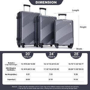 Vynxaria 3-Piece Gray PC+ABS Lightweight Luggage Set 20/24/28" with Two Hooks Spinner Wheels - 1 of 4