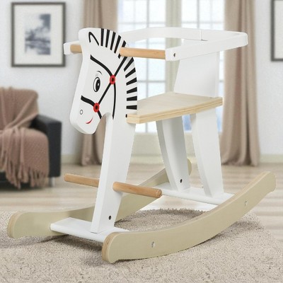 Mshliw Wooden Rocking Horse for Toddlers, Classic Ride-On Toy with Safety Bar, Solid Wood Structure for Kids Aged 1–3 Years, Halloween gift