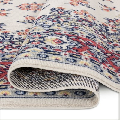 Ivory and Red Synthetic Traditional Medallion Area Rug