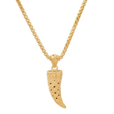 Steeltime 24" 14k gold plated sterling silver horn pendant