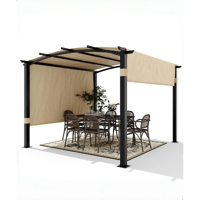Outdoor Arched Pergola,metal Pergola with Retractable Canopy, Arched Style Gazebos for Backyards, Lawn, Patios, Family Meals