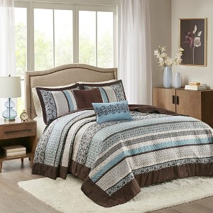 Sapphtopaz Bedding Comforter Set 5 Piece Traditional Style Geometric Jacquard Embroidery Quilt Set with Throw Pillows - 1 of 4