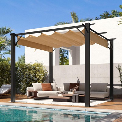 Aoxun Outdoor 10'x10' Pergola ¨C Heavy-Duty Metal Sun Shade with Retractable Canopy for Patio, Garden, Deck ¨C Modern Design
