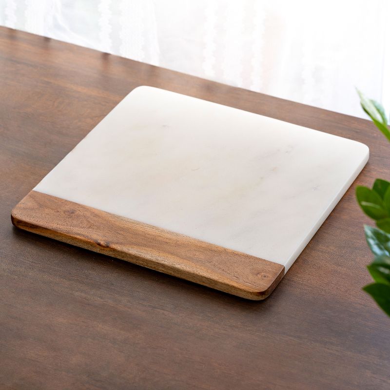 Lexi Home Marble 12 in. Square Cutting Board - White and Wood, 5 of 7
