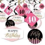 Big Dot of Happiness Chic 40th Birthday - Pink, Black and Gold - Birthday Party Hanging Decor - Party Decoration Swirls - Set of 40