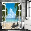 Paaaawaters 1pcs Shower Curtain, Palm Tree Decor Ocean Beach Seascape Through White Wooden Windows Summer - 2 of 4