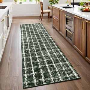 Area Rugs Washable Non Slip Low Pile Carpet Geometric Checkered Print Rug for Bedroom Living Room - 1 of 4
