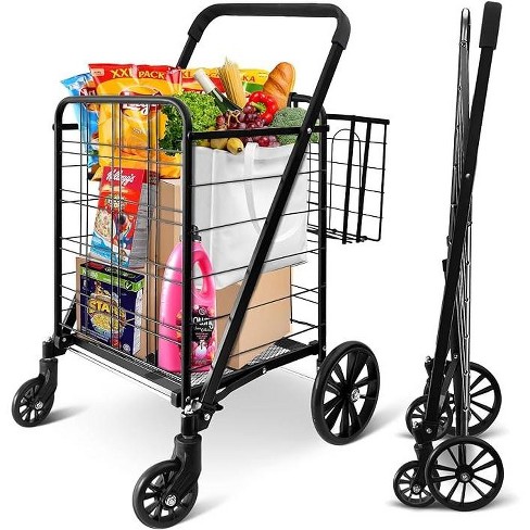 Serenelife Folding Cart: 360 Swivel Wheels, Double Basket, 110 Lbs  Capacity, Portable, Collapsible, For Grocery, Laundry, Luggage. Black  Spcart107xlb : Target