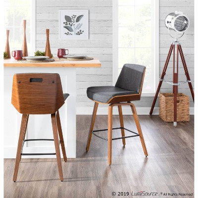 Chic Corazza 20.75" Walnut and Light Grey Mid-Century Modern Counter Stool