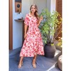 INSPIRE CHIC Women's Summer Boho V Neck Short Sleeve Tie Waist Flowy Floral Slit Beach Maxi Dress - 2 of 4