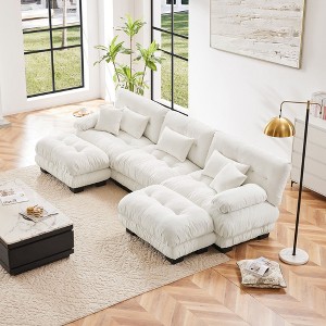 NicBex Couches for Living Room 3-Seater Sofa Cloud Couch Comfy Chenille Upholstered Modular Deep Seat Sofa with 5 Pillows and Ottoman - 1 of 4
