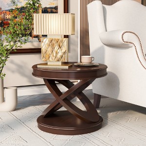 KWPZQEB Wooden Side Table, Retro Round End Table with X-shape Base, Nightstand for Small Spaces, Living Room, Bedroom - 1 of 4