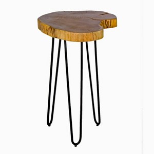 Alaterre Furniture Hairpin Live Edge Round End Table Metal And Wood Natural Brown - 1 of 4