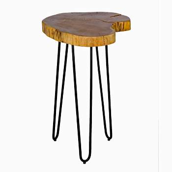 Alaterre Furniture Hairpin Live Edge Round End Table Metal And Wood Natural Brown