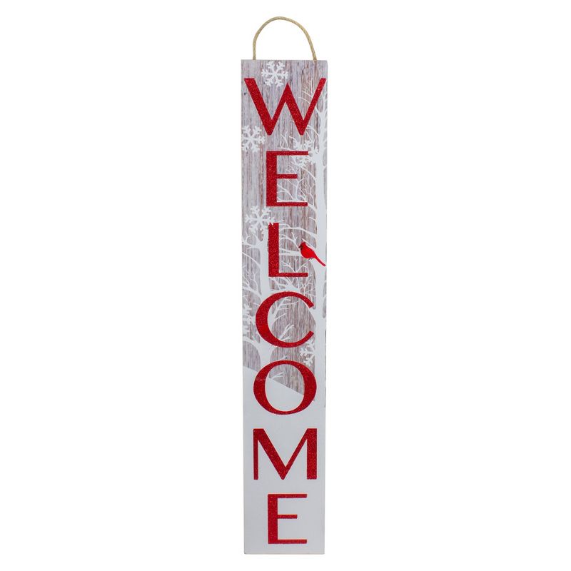 Northlight Red and White Cardinal 'Welcome' Christmas Wall Decor, 1 of 3