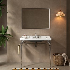KIGFTSOD 36" Bathroom Console Sink, Wall-Mounted Green Ceramic Vanity Basin with 3 Pre-drilled Faucet Holes - 1 of 4