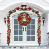 Christmas Wreath and Garland Set, Red Golden Lighted Christmas Wreath with Lights and  Christmas Garland Set for Front Door Outside Decorations - 3 of 4