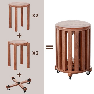 Rbied 100% Solid Wood Stackable Stools Set of 4, 18-inch Stacking Stools Nesting Tables, Sturdy and Durable, Top Stackable Round Side Table