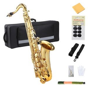 AS-200 Bb Tenor Saxophone Gold Lacquer Alto Sax Full Kit With Cleaning Cloth, Gloves, Brush, Headjoint, Reed, Strap, Stand, Tube Case, Saxophone Gold - 1 of 4