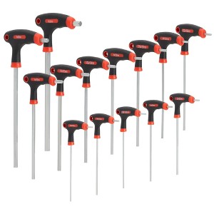 Built Industrial 14 Piece T Handle Allen Wrench Set, 7 SAE and 7 Metric Hex Key Set, Red and Black - 1 of 4