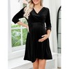 Coolmee Womens Velvet Maternity Midi Dresses 3/4 Long Sleeve V-Neck Baby Shower Pregnant Dress - 2 of 4