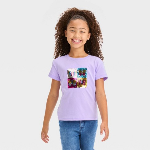 Girls' Flip Sequin 'Butterflies' Short Sleeve Graphic T-Shirt - Cat & Jack™  Lavender XL