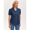 INSPIRE CHIC Women's Denim Summer Casual V Neck Short Puff Sleeve Button Front Jean Blouses - 2 of 4