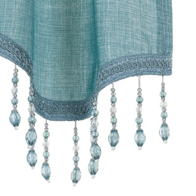 Teal Semi Sheer Voile Beaded Trim Rod Pocket Valance