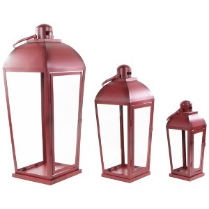 Northlight Set of 3 Red Antique Style Candle Lanterns 23.5" - 1 of 4