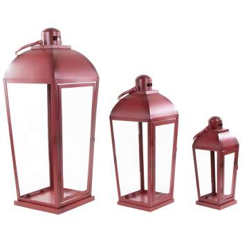 Northlight Set of 3 Red Antique Style Candle Lanterns 23.5"