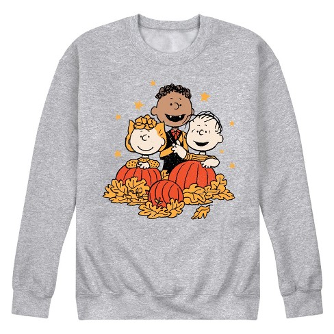 Men s Peanuts Franklin Sally And Linus Halloween Pumpkins Graphic Fleece Sweatshirt Athletic Heather X large Target