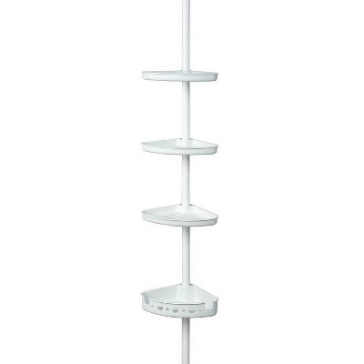 LunaLulinlk Adjustable Tension Steel Shower Rod Rack, 3 Shelves, 60" - 96", White Finish