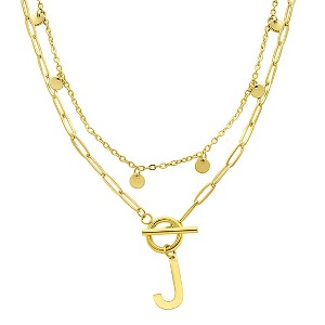 Adornia Tarnish Resistant 14k Gold Plated Confetti And Paperclip Layered Initial Toggle Necklace - 1 of 3