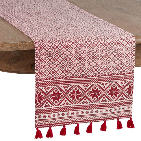 Saro Lifestyle Christmas Pattern Cotton Table Runner, Red, 16