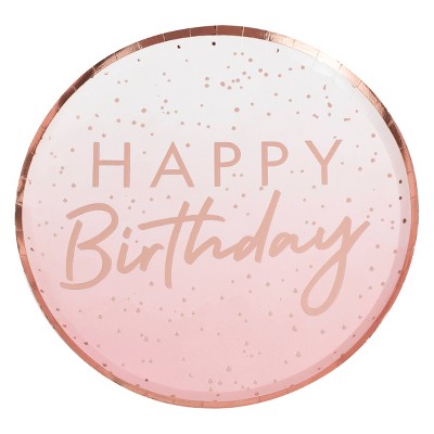 8ct 'happy Birthday' Paper Plates Pink/gold : Target