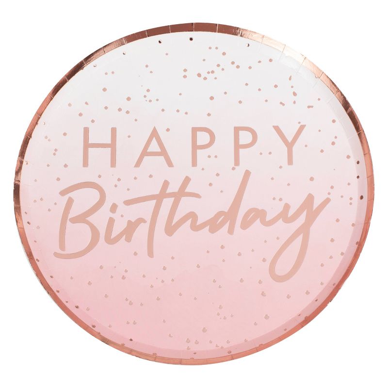 8ct &#39;Happy Birthday&#39; Paper Plates Pink/Gold, 1 of 3