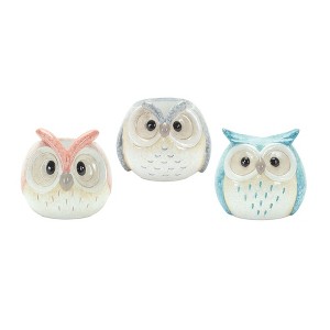 Whimsical Pastel Terra Cotta Owl Figurine (Set of 3) - 1 of 4