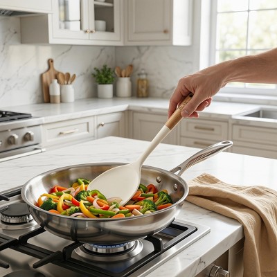 REGALWOVEN Silicone Cooking Utensil Set Wooden Handle Color Block Round Hole Nonstick Kitchen Tools 5 Pcs White — фото 2