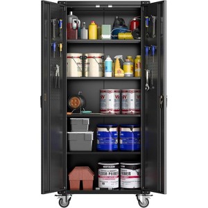 Garage Storage Cabinet with Wheels, 72" H Locking Metal Storage Cabinet with 4 Adjustable Shelves & Door Pegboard for Garage, Home Office - 1 of 4