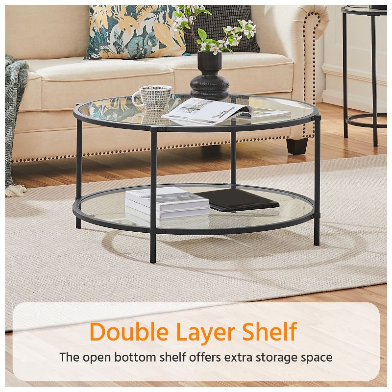 Yaheetech Modern Round Glass-Top Coffee Table for Living Room, 4 of 8