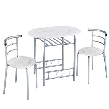 Yaheetech Round Dining Table Set for 2 with Steel Legs, Storage Rack