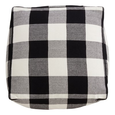 Black and White Buffalo Plaid Cotton Floor Pouf