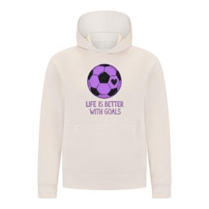 Everyday Kids Sports Collection Life-Is-Better-With-Goals Soccer Girls Pullover Hoodie – Purple Heart Ball Graphic Sweatshirt - 1 of 4