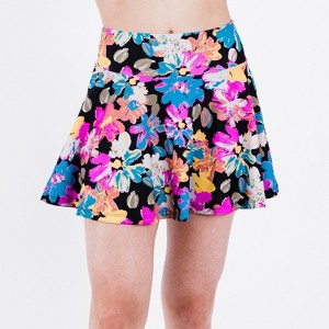 Calypsa Women's Plus Size High Waisted Chlorine Resistant Flowy Swim Skirt With Attached Shorts - 1 of 4