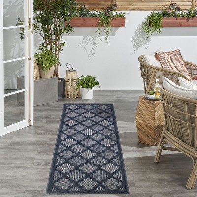 Navy Blue Trellis Pattern Indoor/Outdoor Runner Rug 2' x 6'