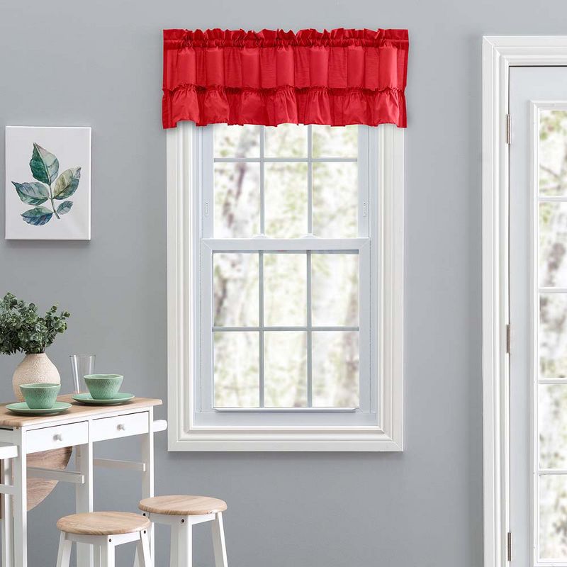 Ellis Stacey 1.5" Rod Pocket High Quality Fabric Solid Color Window Ruffled Filler Valance 54"x13" Red, 2 of 4