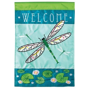 Magnolia Garden Welcome Dragonfly Blue Mossy Green 29 x 42 Polyester Large Outdoor House Flag - 1 of 1